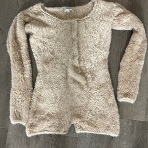 Fashion Nova Fuzzy Tan Romper